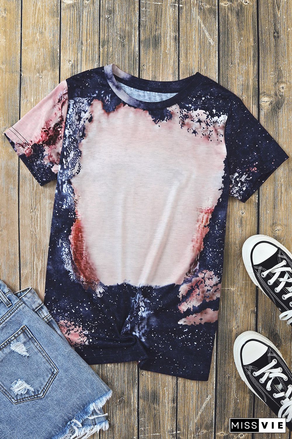 Multicolor Blank Apparel- Western Fashion Bleached Tie-dye T-shirt