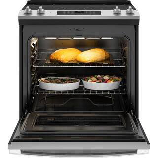 GE 30 in. 5.3 cu. ft. Slide-In Electric Range in Stainless Steel with Self Clean JS645SLSS