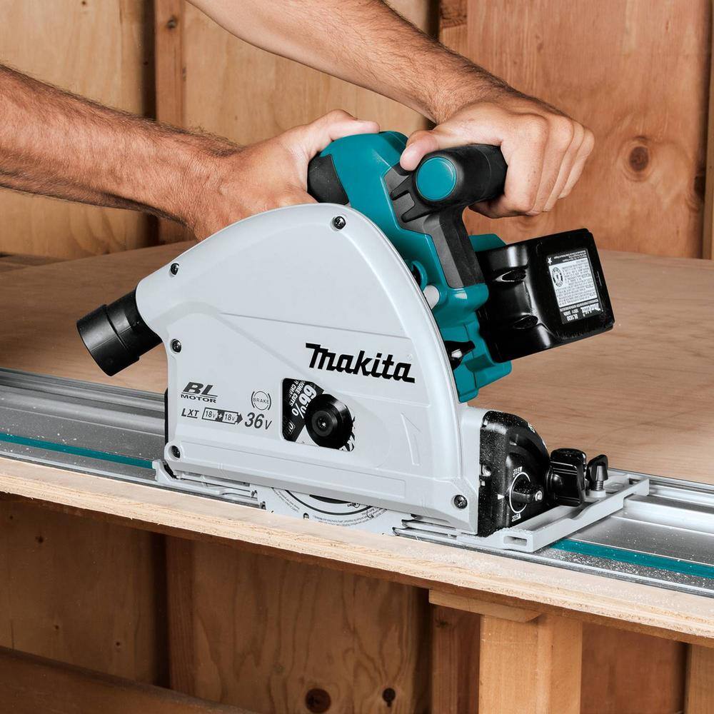 Makita 18V X2 LXT Brushless Cordless 6-12 in. Plunge Circular Saw with 2 Batteries 5.0 Ah 55T Blade XPS01PT185B2