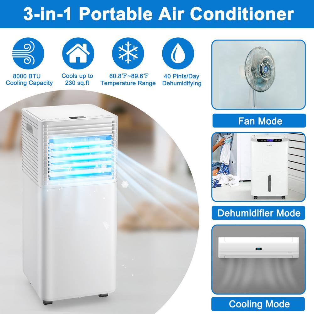 Costway 8000 BTU Portable Air Conditioner 3-in-1 Air Cooler wDehumidifier  Fan Mode in White FP10110US-WH