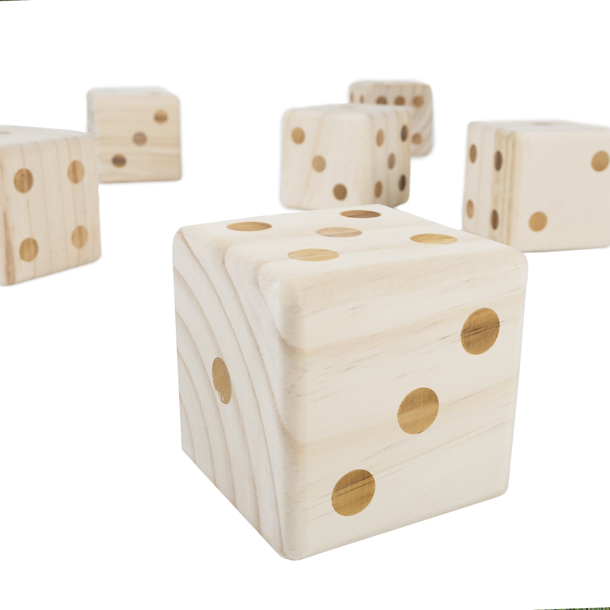 Giant Wooden Yard Dice Outdoor Lawn Game， 6 Playing Dice with Carrying Case for Kids and Adults by Hey! Play!