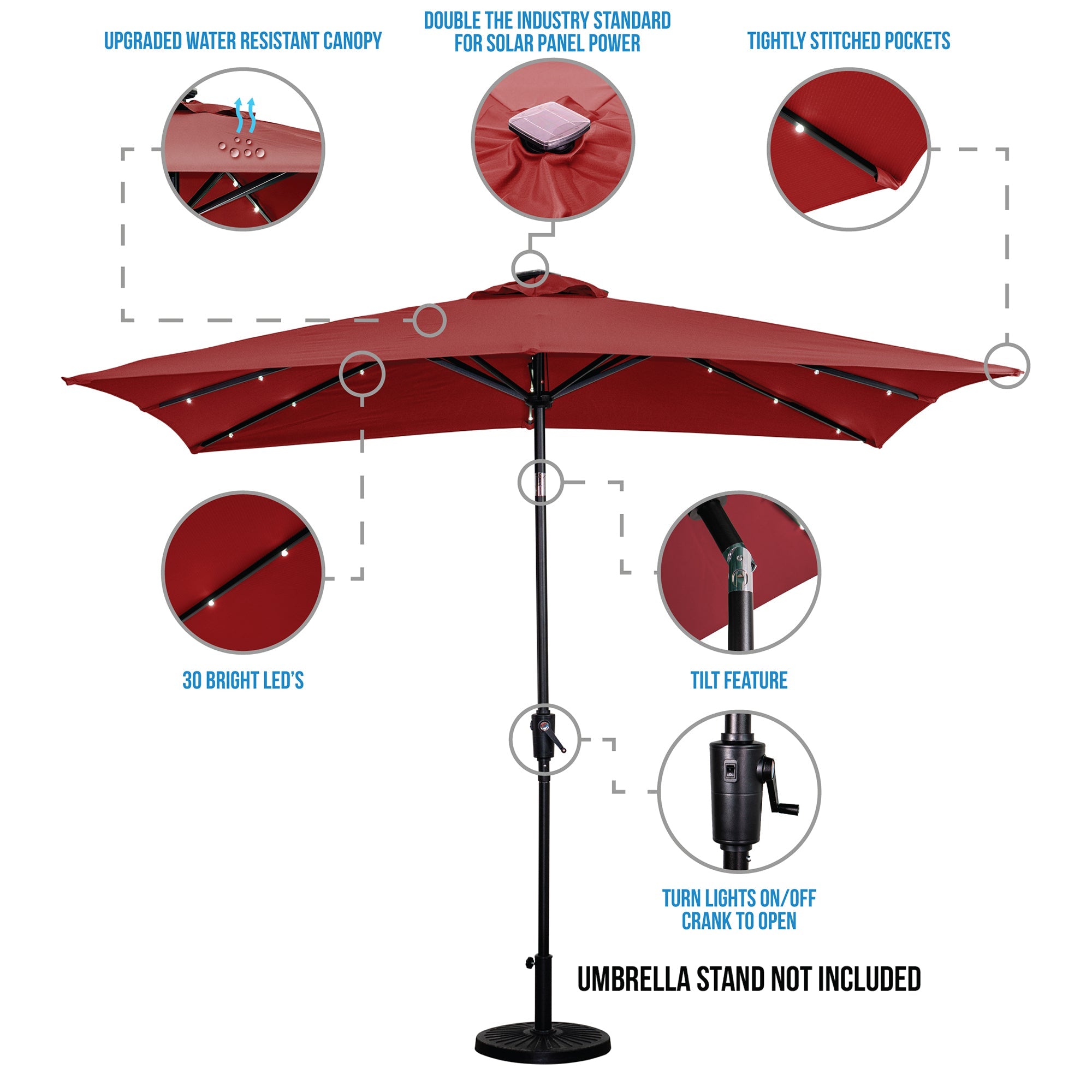 SunRay 9' x 7' Rectangular Patio LED Umbrella Solar Powered w/Crank & Tilt Outdoor Umbrella, Grey