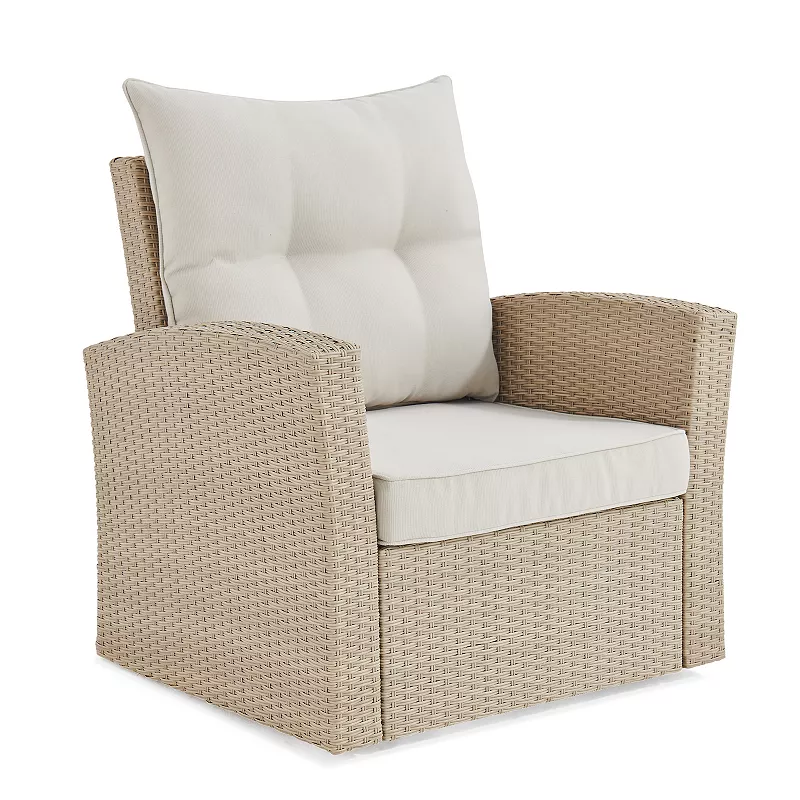 Alaterre Furniture Canaan Wicker Outdoor Deep-Seat Couch， Arm Chair and Coffee Table 4-piece Set