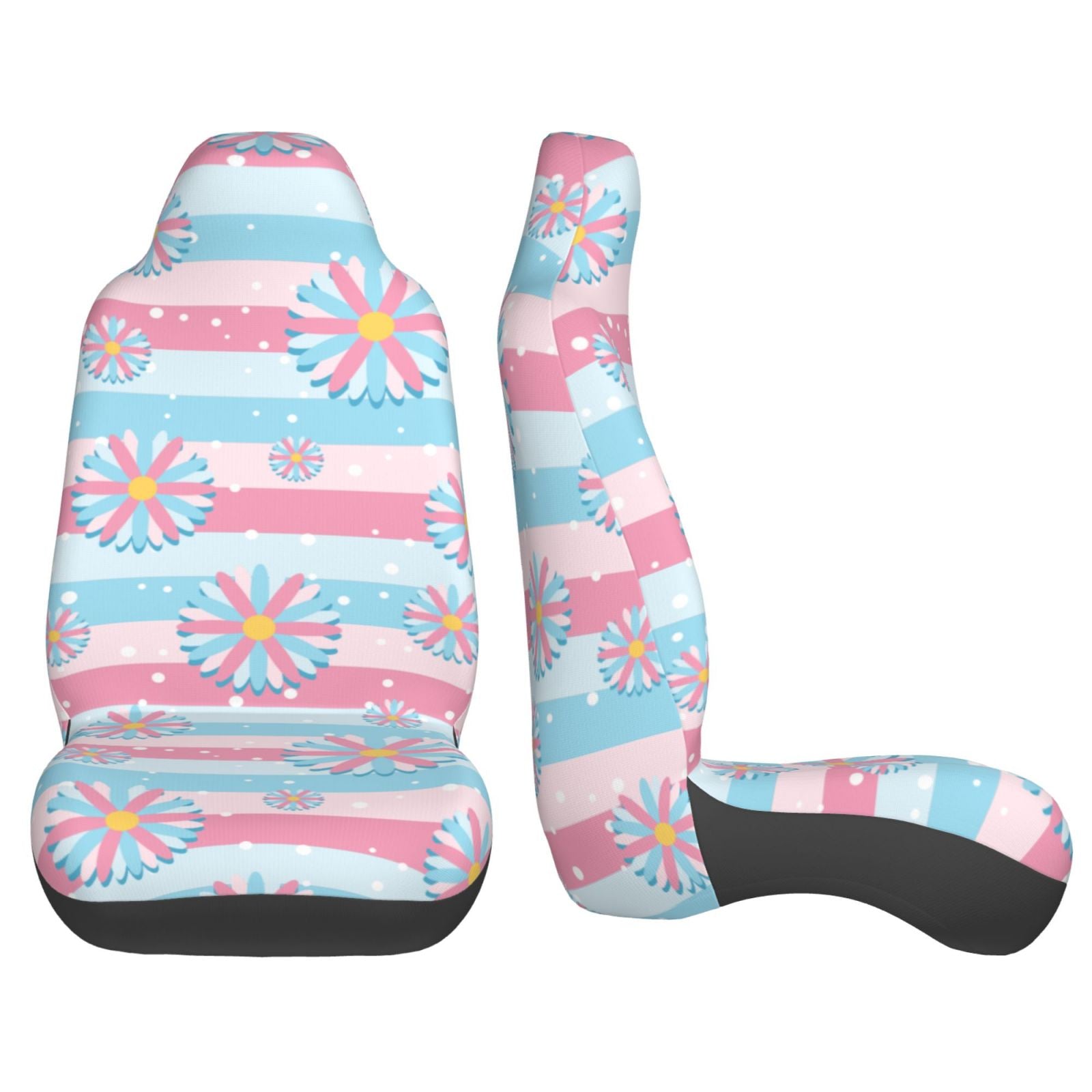 TEQUAN Front Seat Covers， Pastel Flowers Stripes Pattern 2 Piece Car Seat Cover Fit Most Car SUV Truck Van