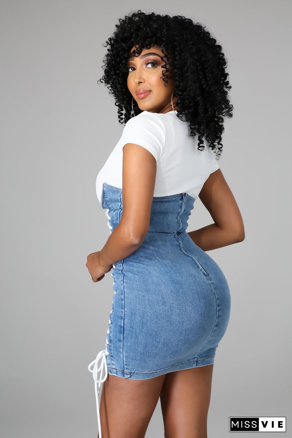 Sexy Side Hole Suspenders Fake Two-Piece Denim Dress