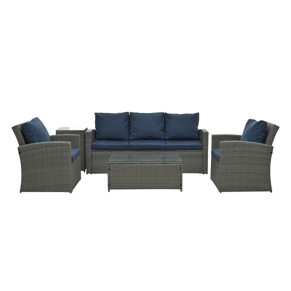 5Piece PE Rattan Wicker Patio Conversation Set With Cushions