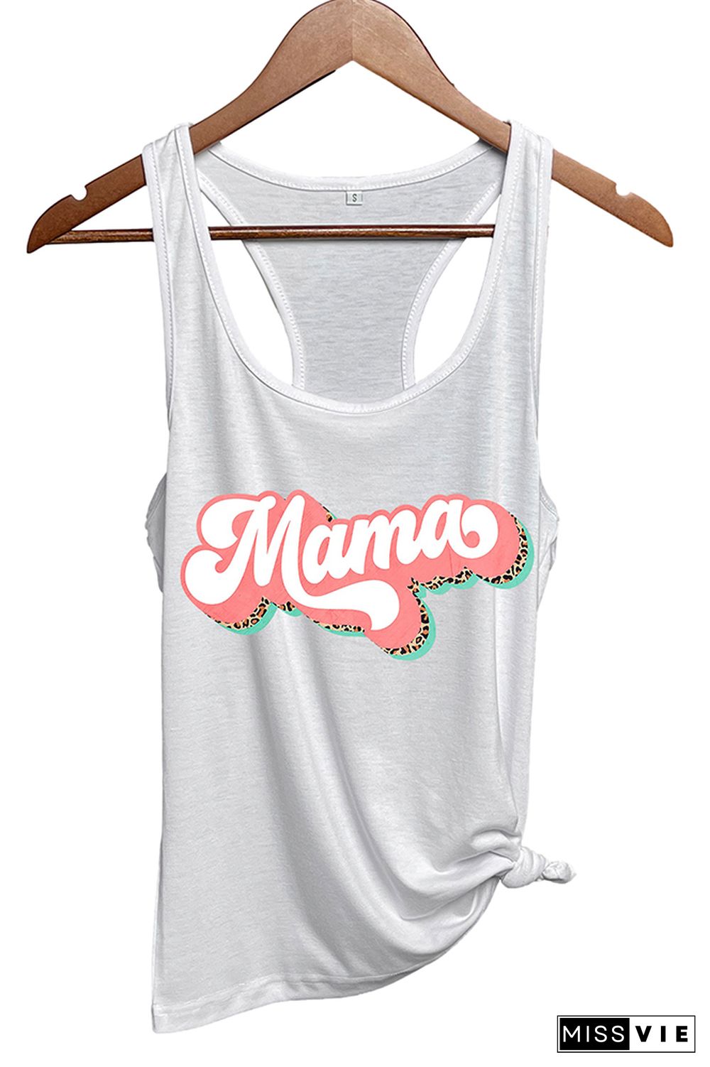 Mama Retro Leopard Pink Printed Sleeveless Tank Top Wholesale