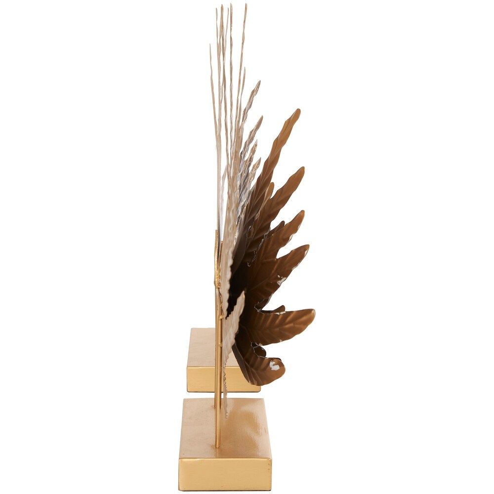 Gold Metal Wing Bird Sculpture with Gold Foil Accents and Stands (Set of 2)