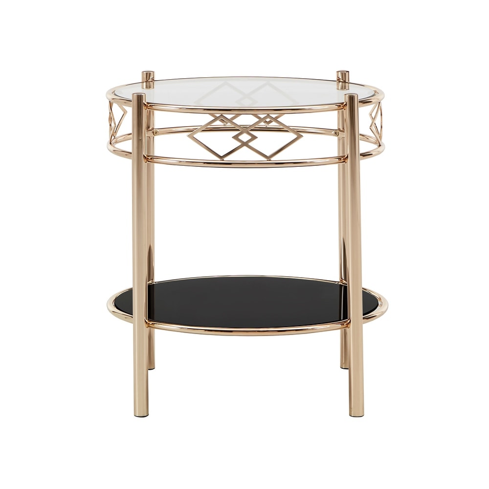 Metropolitan Rose Gold Finish Black Tempered Glass Metal End Table by iNSPIRE Q Bold