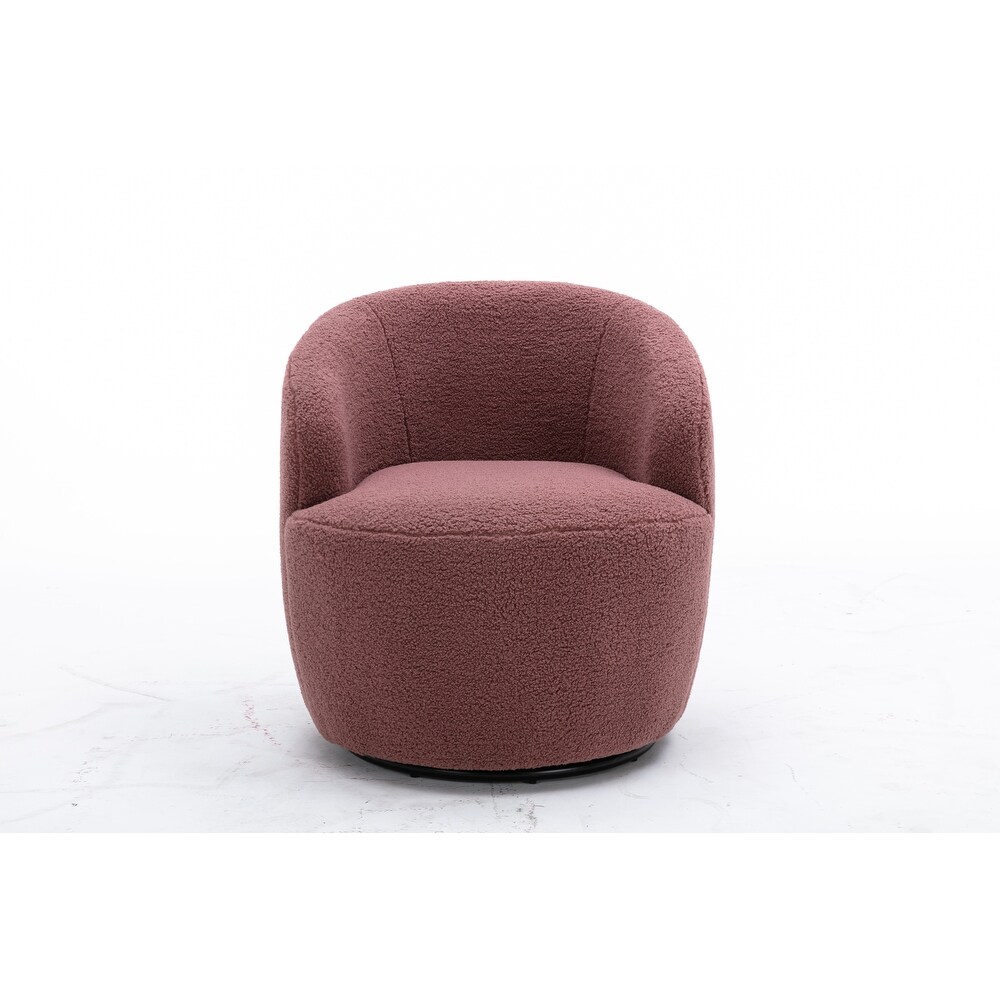 Ivory White Barrel Chair Teddy Fabric Swivel Accent Armchair with Black Powder Coating Metal Ring