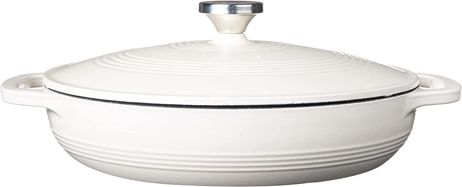 Lodge EC3CC13 Enameled Cast Iron Covered Casserole， 3.6-Quart， Oyster White