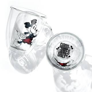 JoyJolt Disney Mickey Mouse Glitch 13.5 oz. Clear Borosilicate-Glass Double Wall Coffee Mug (Set of 2) JDS10721