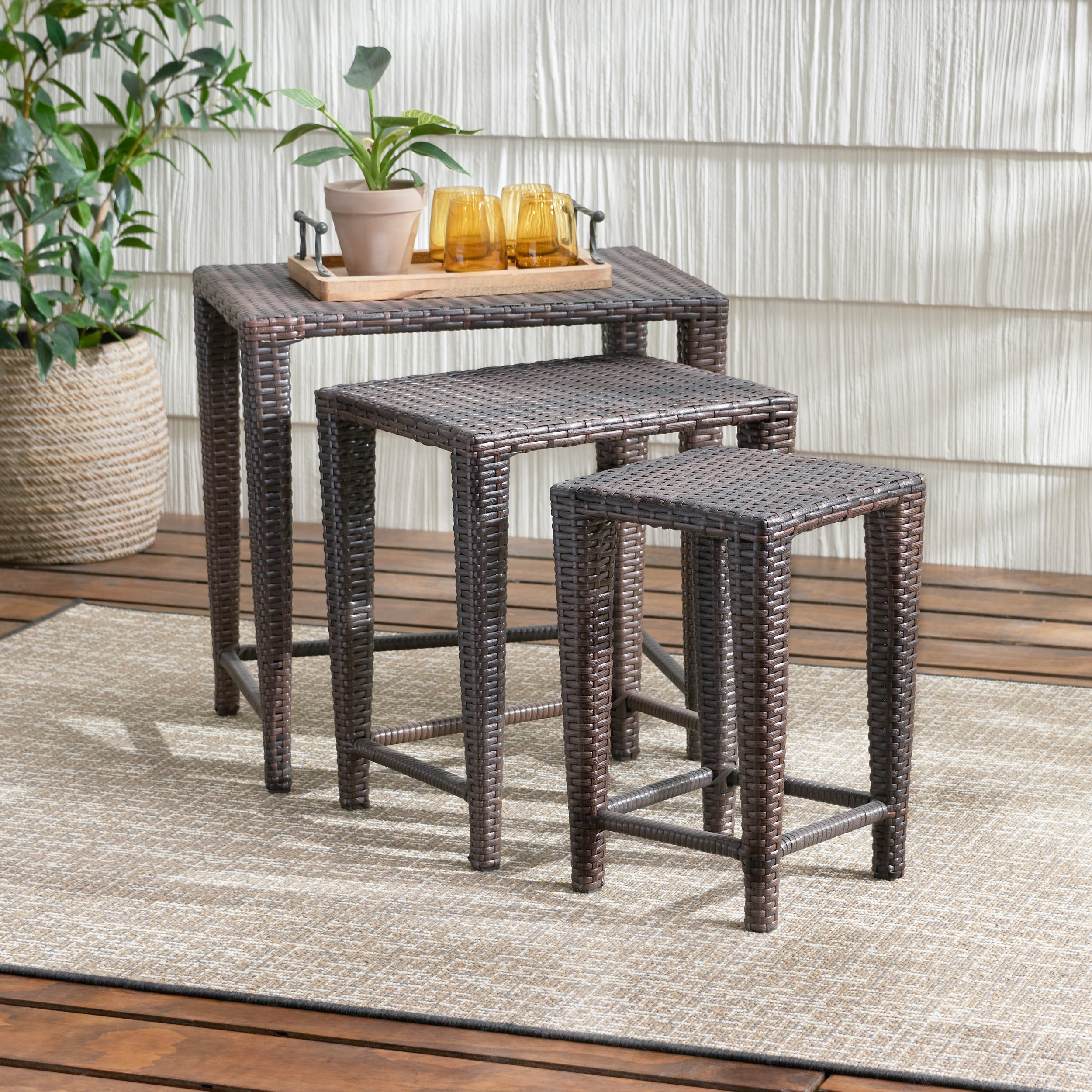 Mayall Multibrown Wicker Nested Side Tables (Set of 3)