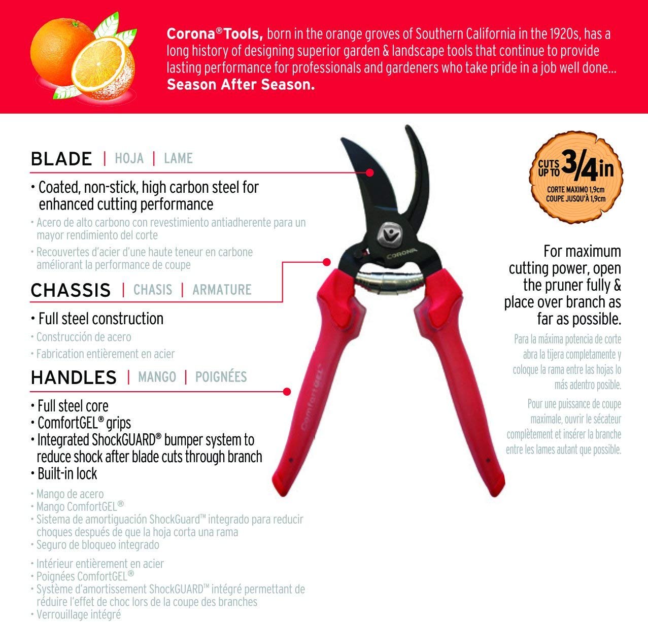 Corona BP 3214D ComfortGEL Bypass Hand Pruner, 3/4-inch cut