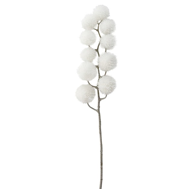 White Glittered Pom Pom Artificial Christmas Spray