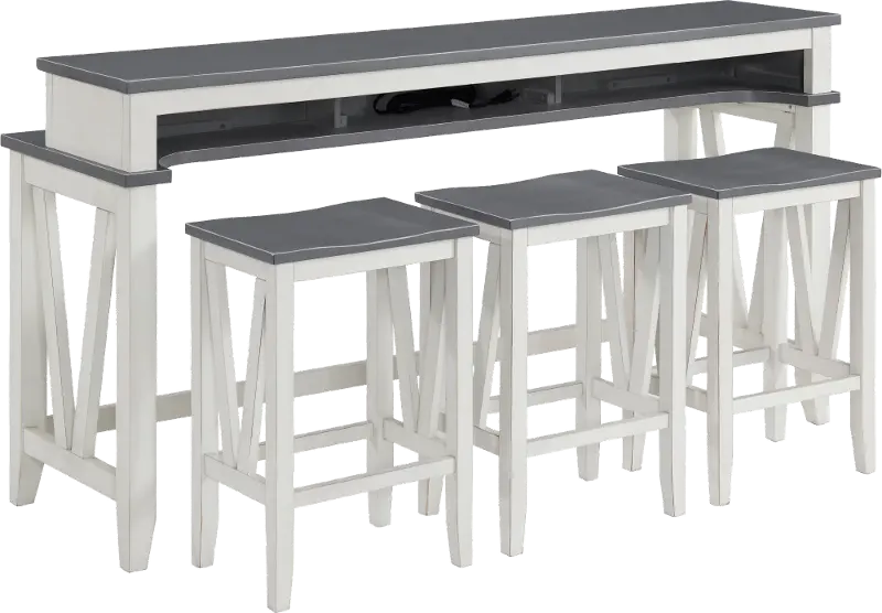 Del Mar White and Gray Sofa Table and Stool Set