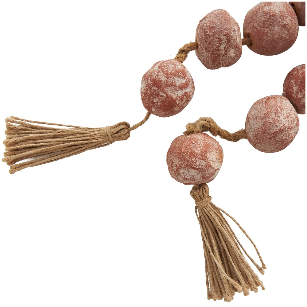 Paper Mache Handmade Round Intricately Shaped Large Distressed Beaded Garland with Tassel