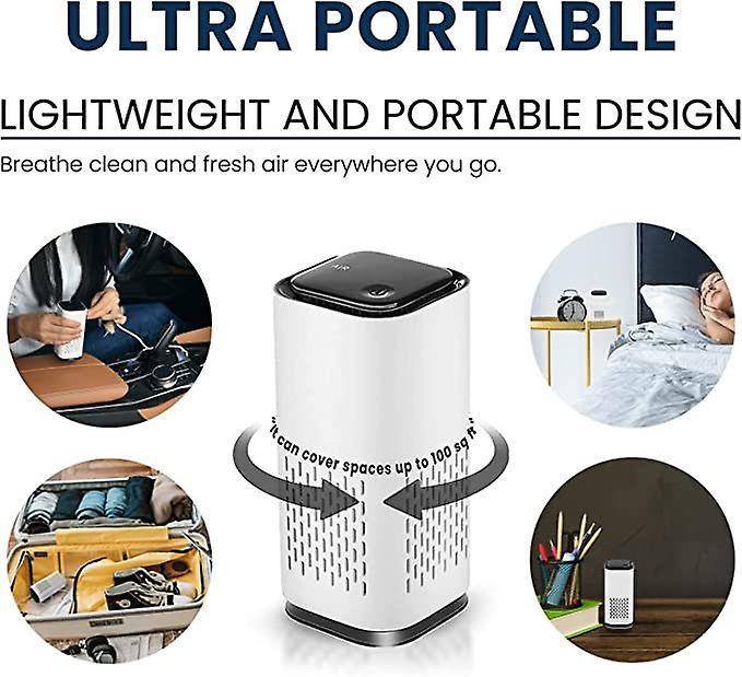 Air Purifier ultra portable ultra QuietPerfect for Travel In-Car and Desktop (White)