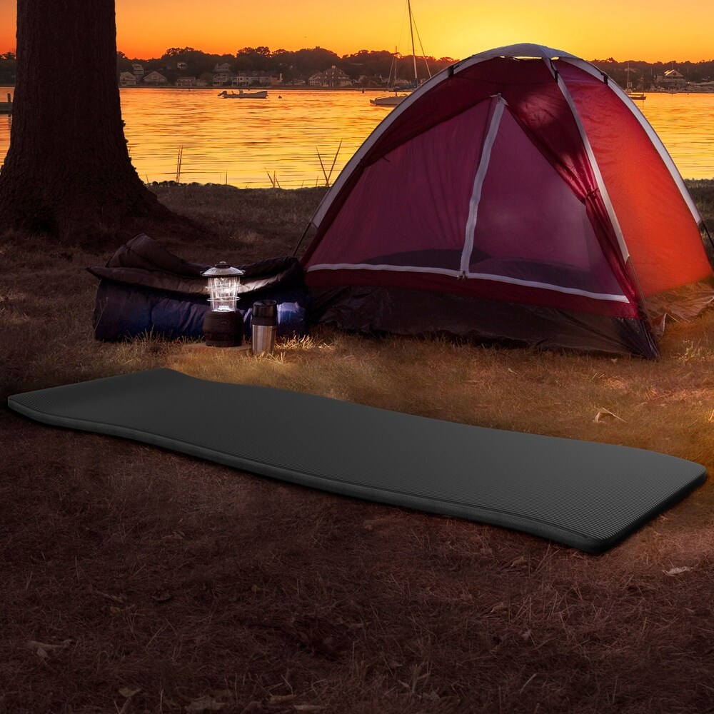 Foam Sleeping Pad for Camping   1.25 Inch Thick Waterproof Sleep Pad with Carry Straps for Tents by Wakeman Outdoors (Black)