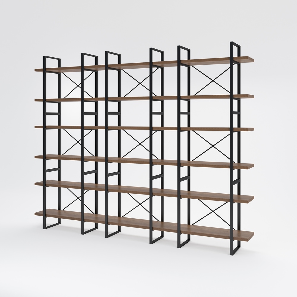 Davee Brown Walnut Color 6 Tiers Display and Storage Room Divider Bookcase   85\