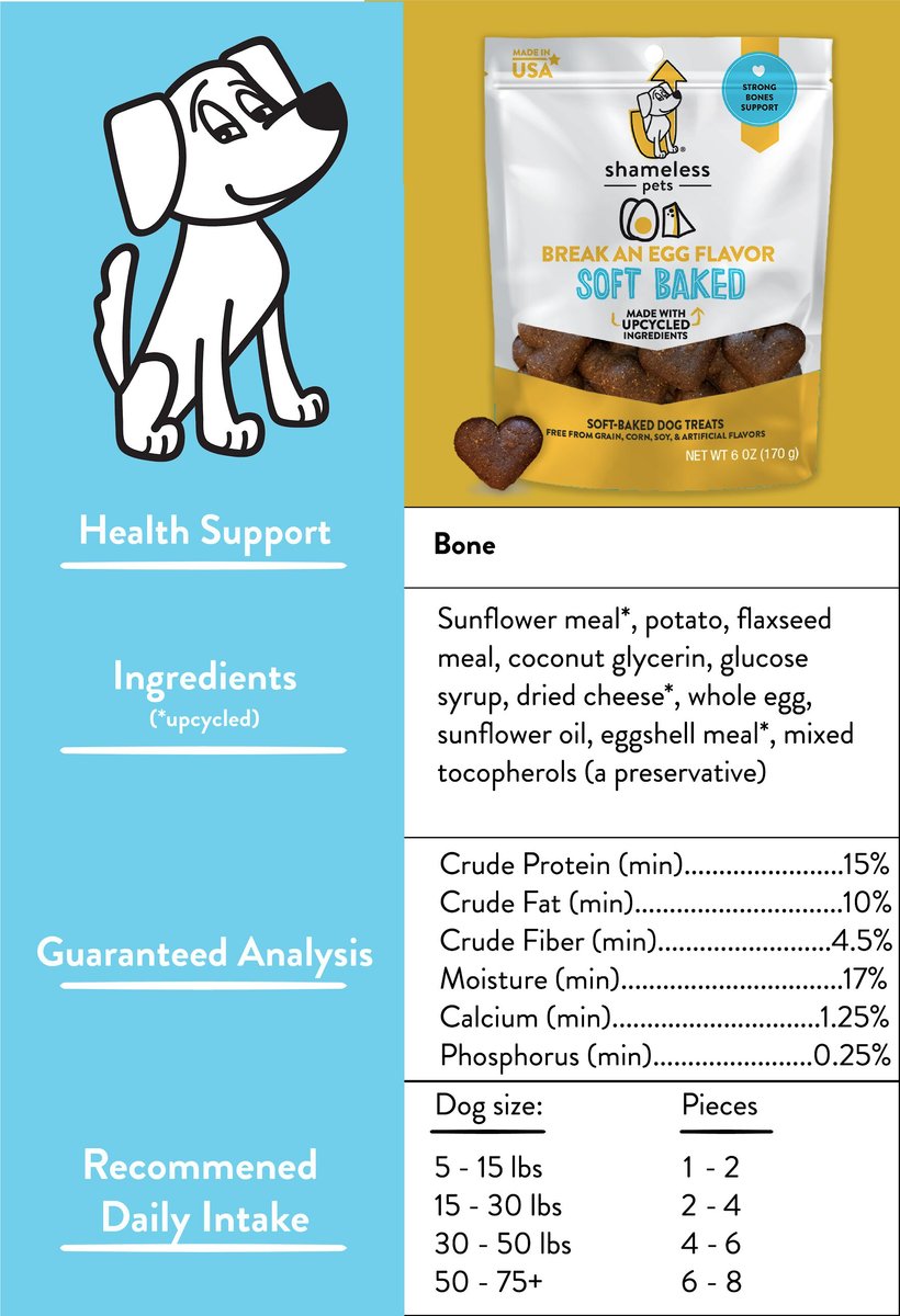 Shameless Pets Soft Baked Break An Egg Flavor Grain-Free Dog Treats， 6-oz bag