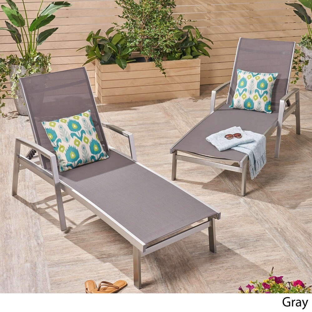 Oxton Outdoor Aluminum Chaise Lounge (Set of 2) by Christopher Knight Home