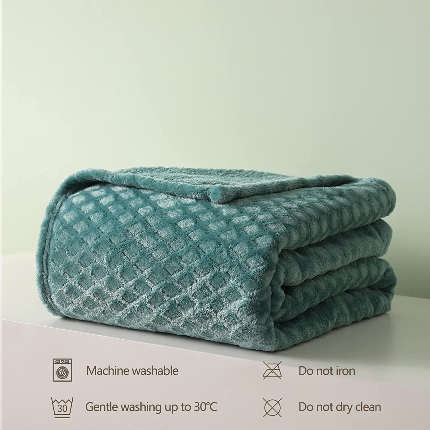 Exclusivo Mezcla Brushed Diamond Check Large Flannel Fleece Throw Blankets (Celadon， 50