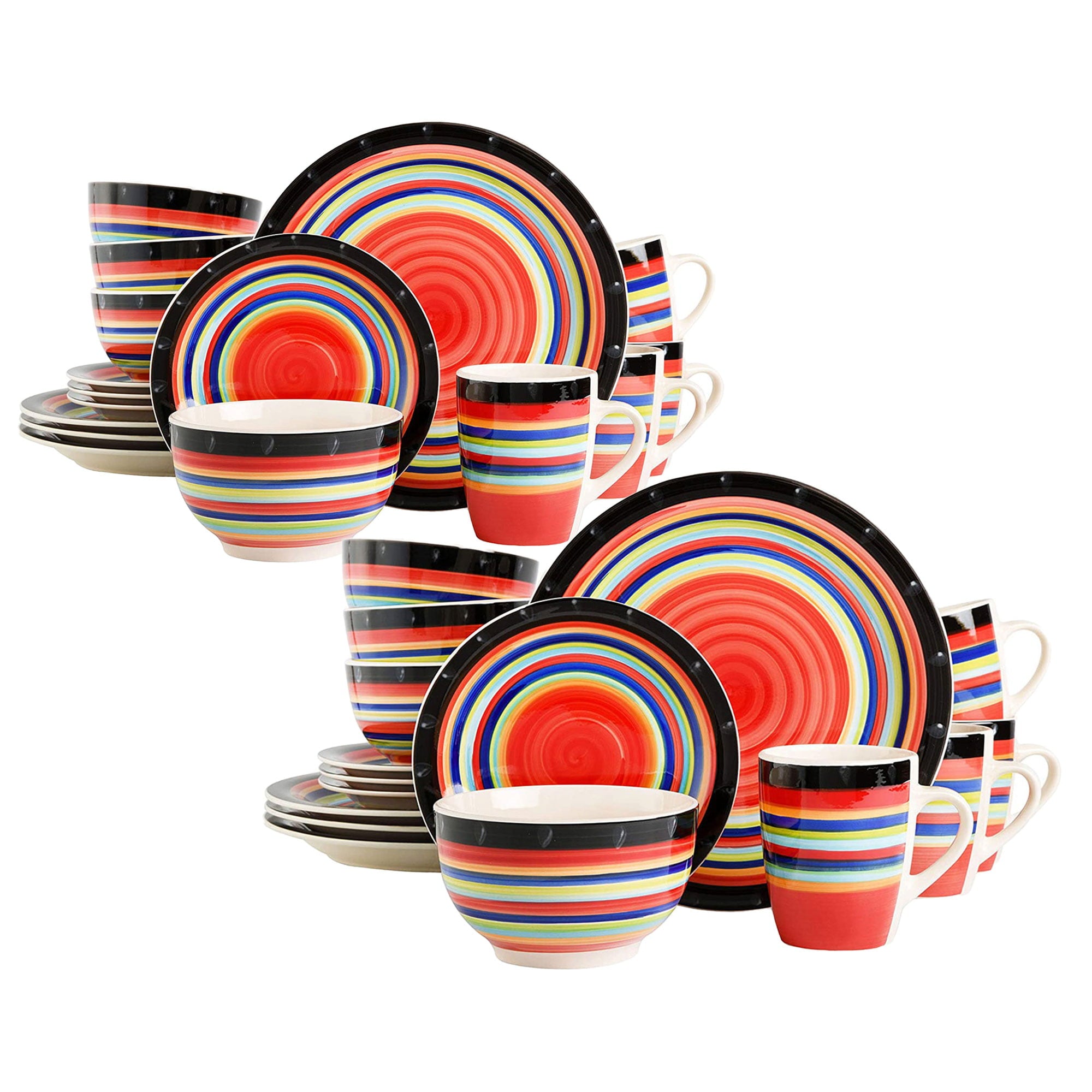 Gibson Casa Stella 16 Piece Plates， Bowls， and Mugs Set， Multicolor (2 Pk)