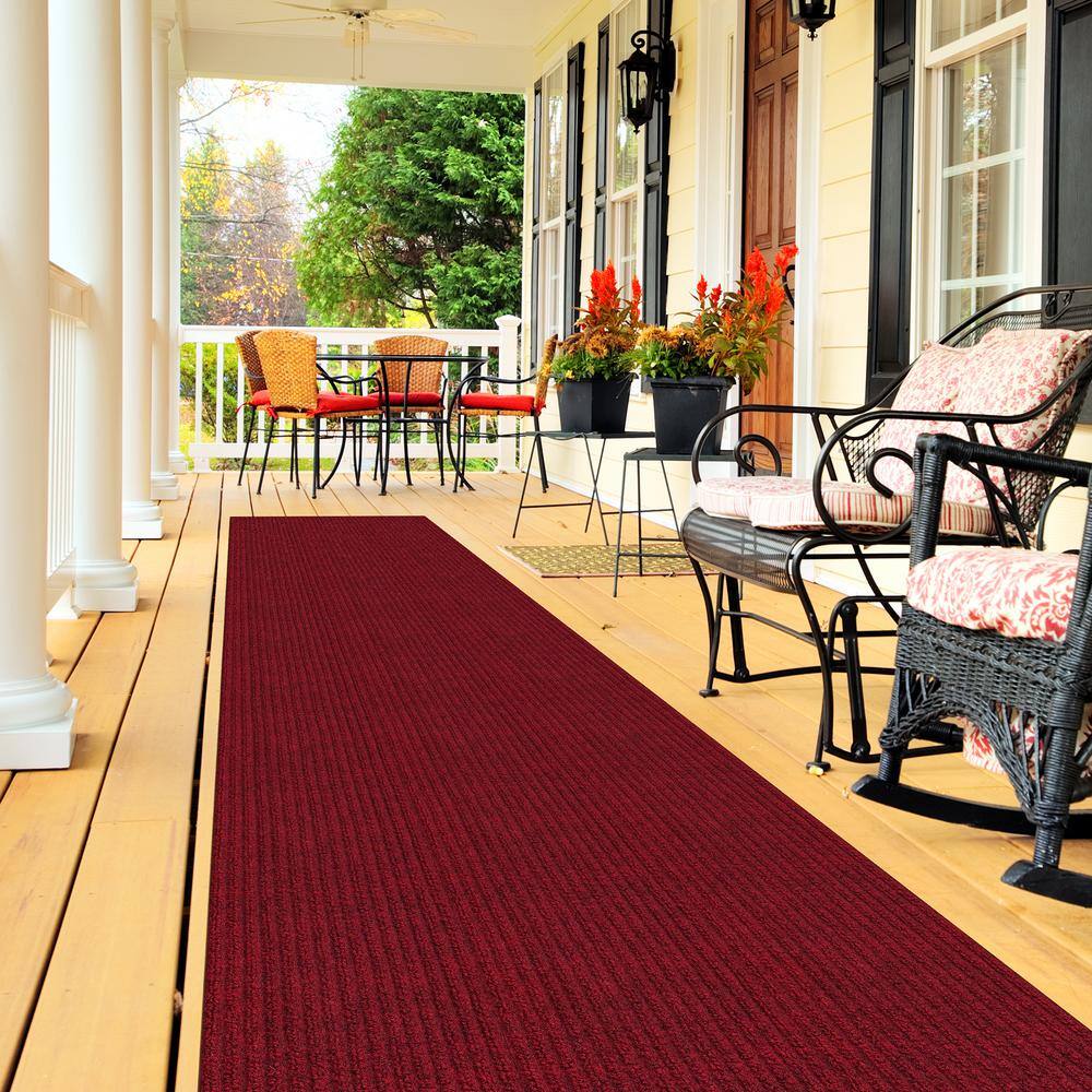 Sweet Home Stores 2 ft. W x 16 ft. L Red Ribbed Waterproof Non-Slip Rubber Back Solid Runner Rug Polypropylene Garage Flooring SH-SRT700-2X16