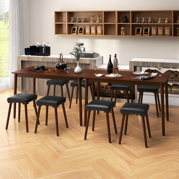 Gymax 5PCS Dining Table Set for 4 w/ 4 Upholstered Stools Rubber Wood