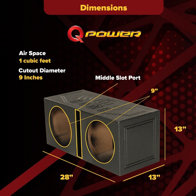 Q Power Qbomb10v Dual 10 Inch Vented Port Subwoofer Sub Box W Bedliner Spray