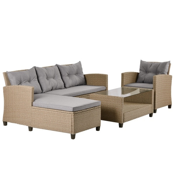 4Piece Classic Wicker Conversation Set with Cushions