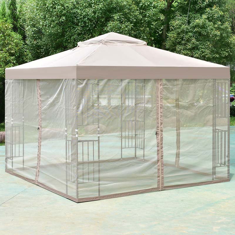 10 x 10 FT Metal Patio Gazebo with Netting, Screw-free Structure Outdoor Canopy Gazebo Tent