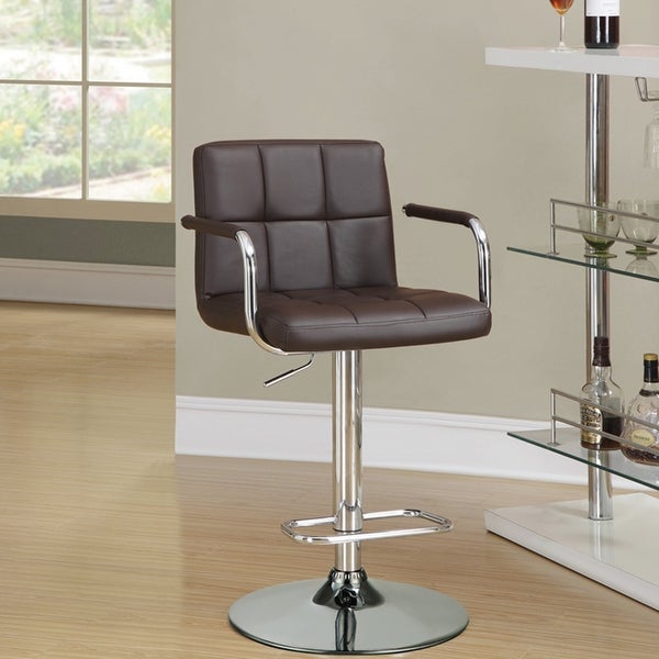 Modern Brown Leatherette Adjustable Swivel Stool with Chrome Pedestal Base