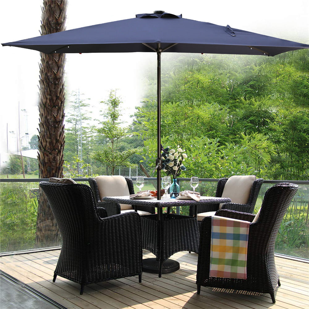 6.5×10 ft Outdoor Patio LED Umbrella Solar Powered Aluminum Pole with Push Button ,Navy Blue