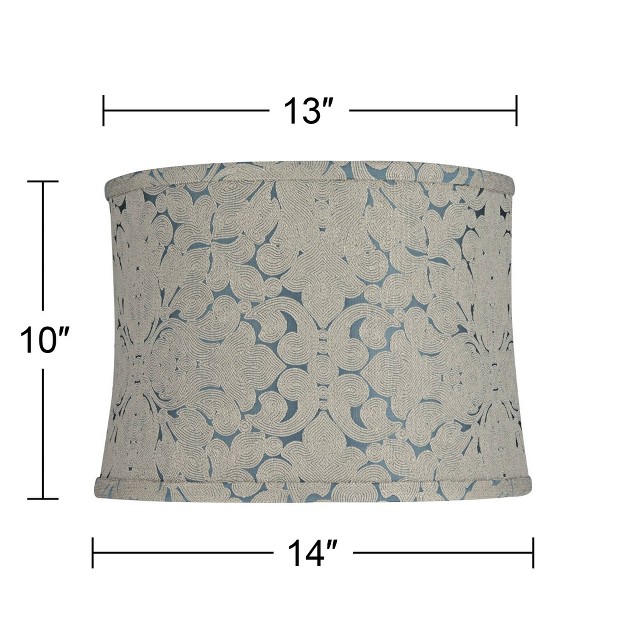 Top X 14 quot Bottom X 10 quot High X 10 quot Slant Print Lamp Shade Replacement Medium Plaska Blue Drum Modern Fabric Softback Washer Harp Finial