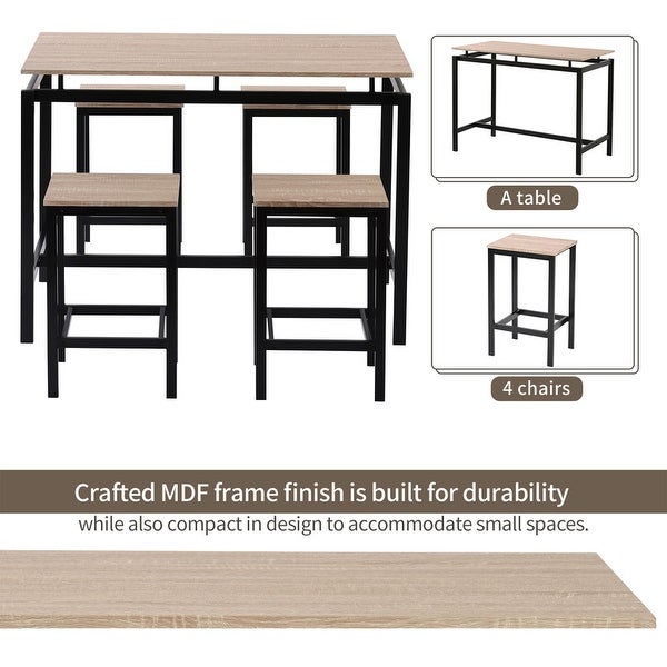 5 Piece Kitchen Counter Height Table Set Dining Table with 4 Chairs