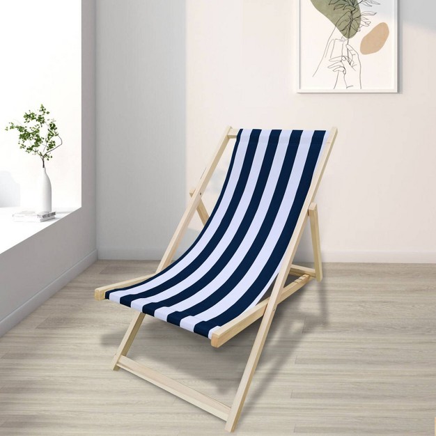 Striped Wood Sling Chair Natural blue Wellfor