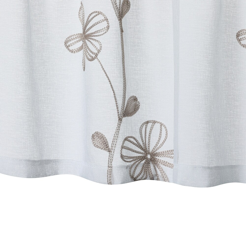 Sheer Kitchen Tier Curtains  Floral Embroidered Semi Sheer Short Curtain