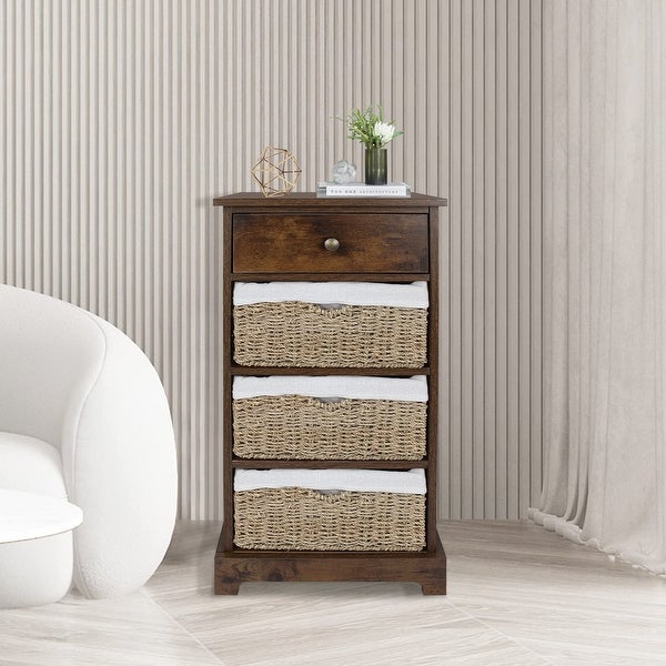 Wicker Basket Storage Cabinet， Wicker Storage Cabinet with Drawers and Basket， Storage Cabinet with Wicker Baskets - as picture - - 37668305