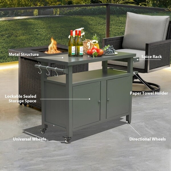 Metal Grill Carts Outdoor Storage Cabinet with Wheels