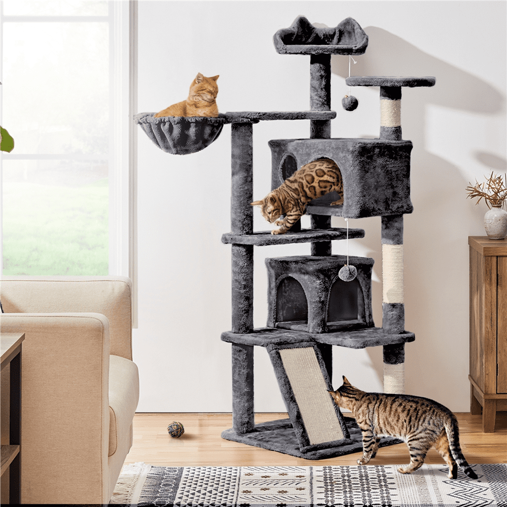 Yaheetech 57'' H Cat Tree Condo Tower w/ Condos， Dark Gray