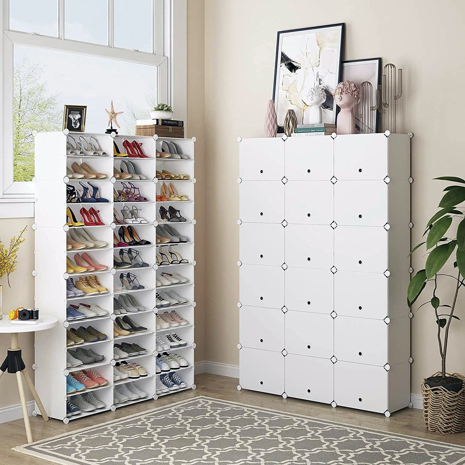 Ktaxon Portable 36 Cubes 12 Tiers 72 Pairs Shoe Storage Cabinet Shoe Rack Shelf Closet Organizer for Entryway Hallway Bedroom Living Room， White Finish