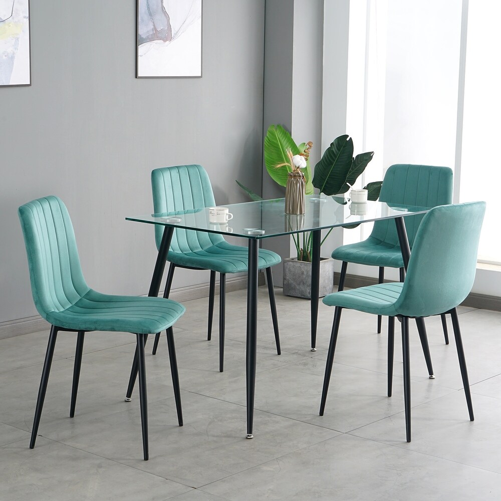 Set of 4 Upholstered Velvet Modern Dining Chair with Metal Legs