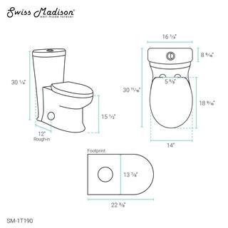 Swiss Madison Santorini 1-piece 1.11.6 GPF Dual Flush Elongated Toilet in Glossy White Seat Included SM-1T190