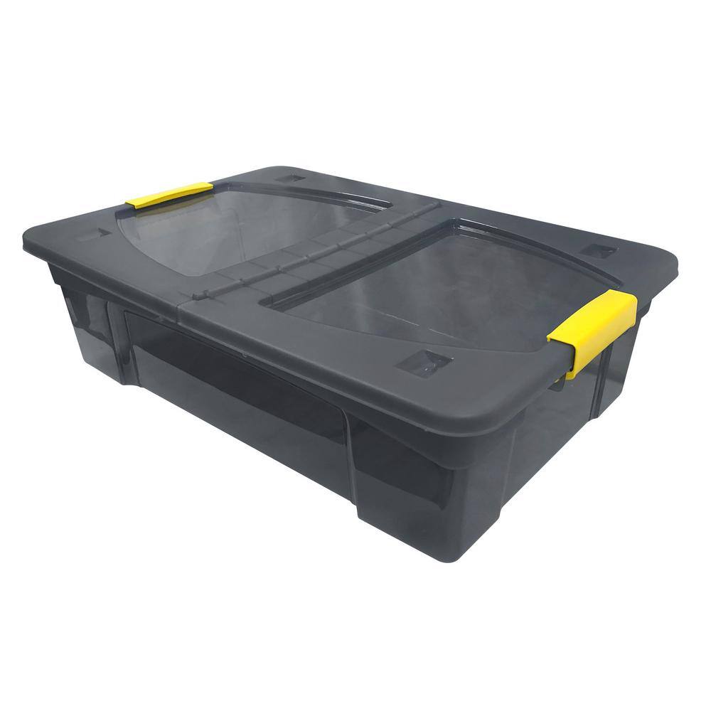 Modern Homes 7.4 Gal. Storage Box Translucent in Grey Bin with Yellow Handles with cover 22143