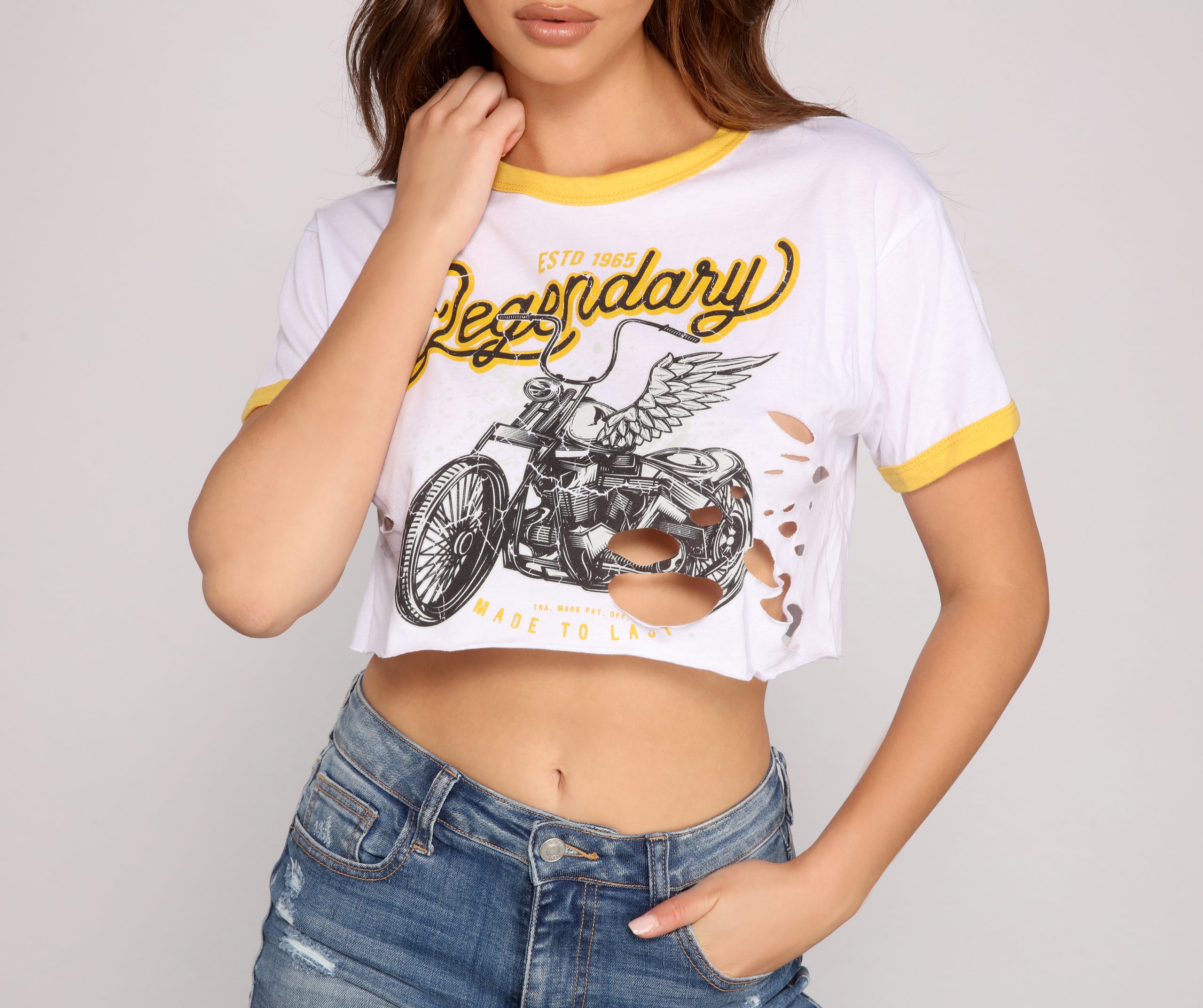 Legendary Distressed Motorcycle Crop Tee