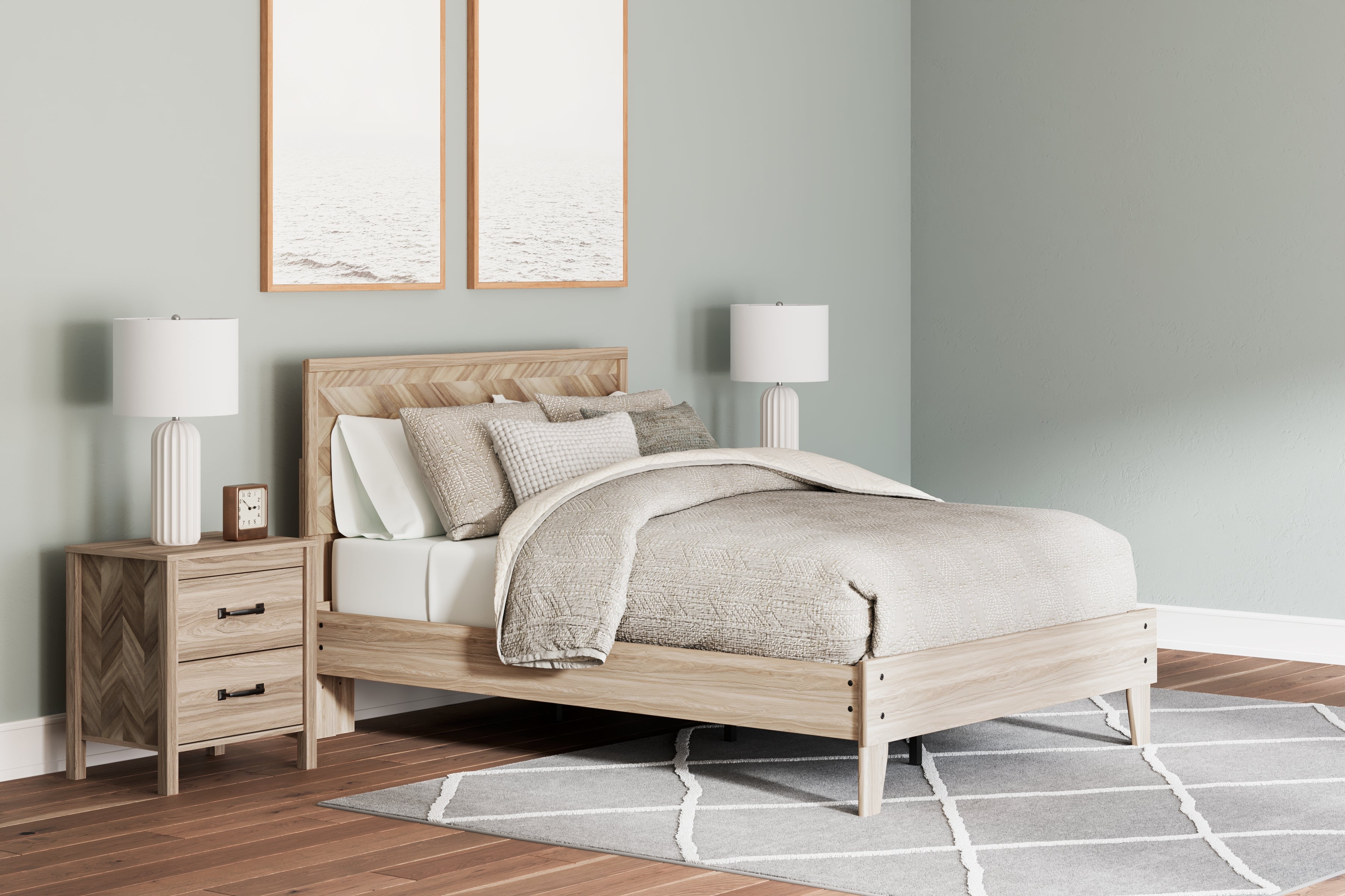 (Online Special Price) Battelle Tan Queen Panel Platform Bed