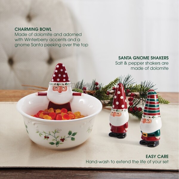 Pfaltzgraff Winterberry Gnome Salt/Pepper with Bowl Set