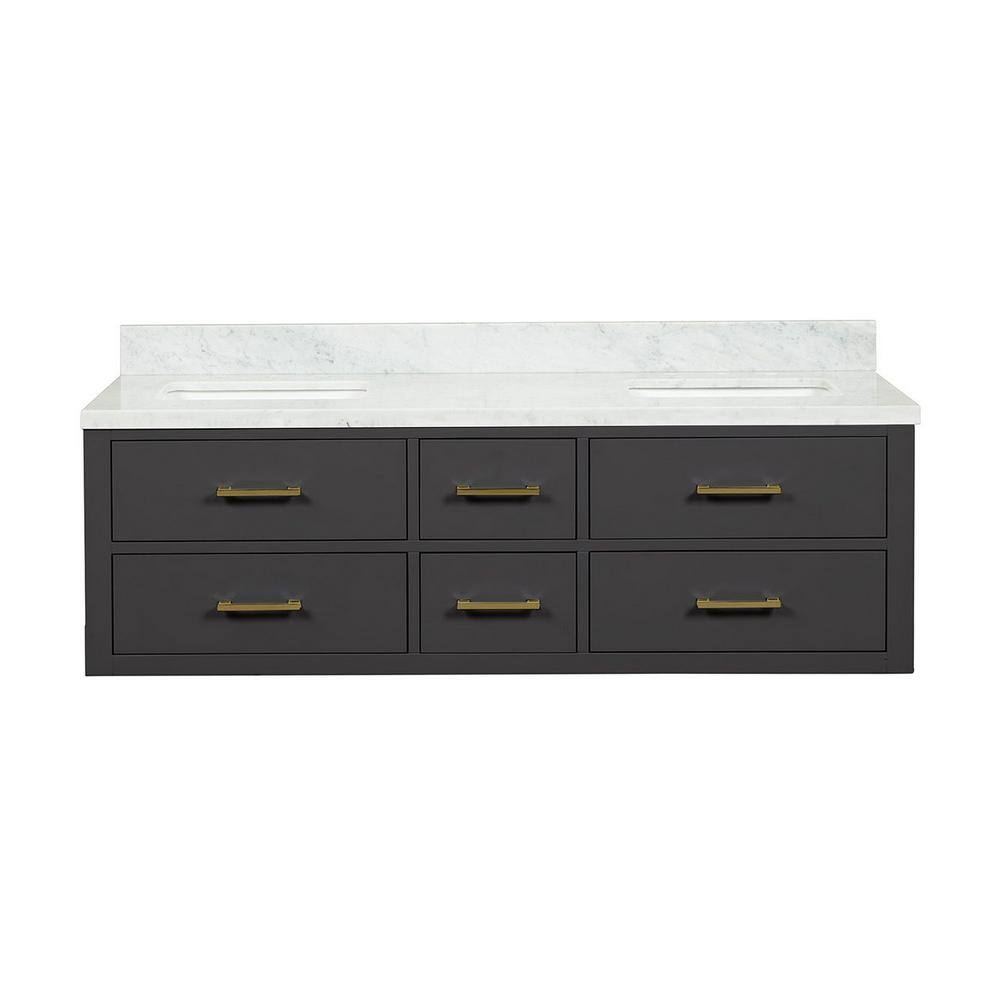 Lexora Sherman 60 in W x 22 in D Black Double Bath Vanity and Carrara Marble Top LVSH60DL100